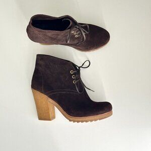 NEW PRADA Brown Suede Lace Up Rubber Heel Ankle Boots Size 38.5